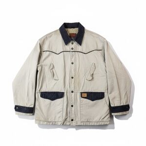 Powder River Outfitters Canvas Ranch Jacket White Denim Accents Large